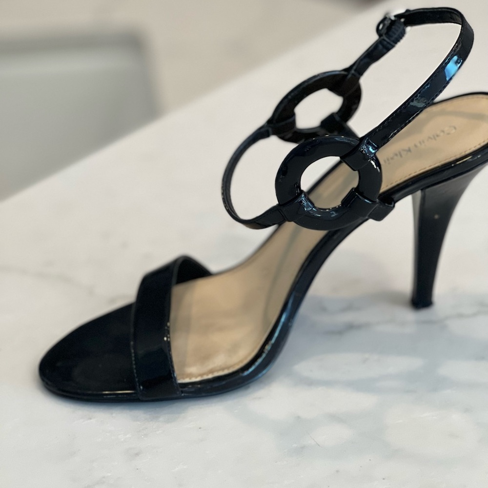 Calvin Klein black patent leather sandals